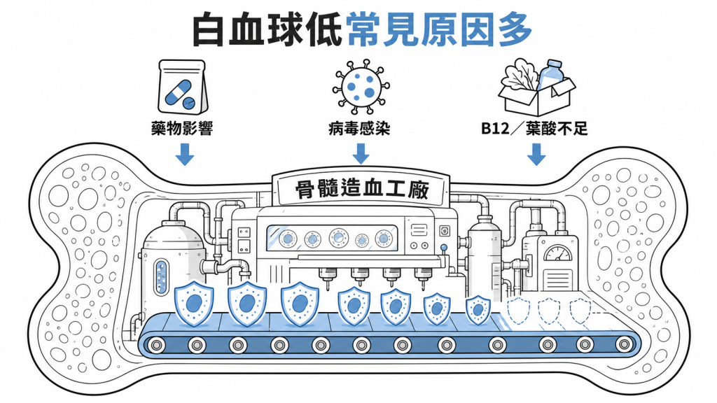 白血球低下常見藥物病毒與營養原因