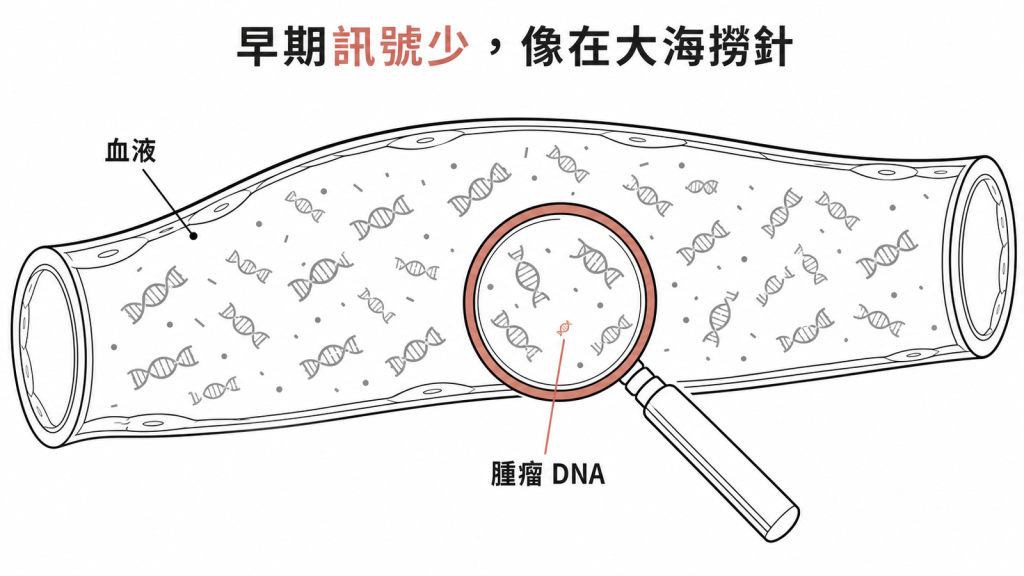 早期癌症釋放到血液中的腫瘤DNA訊號很稀少