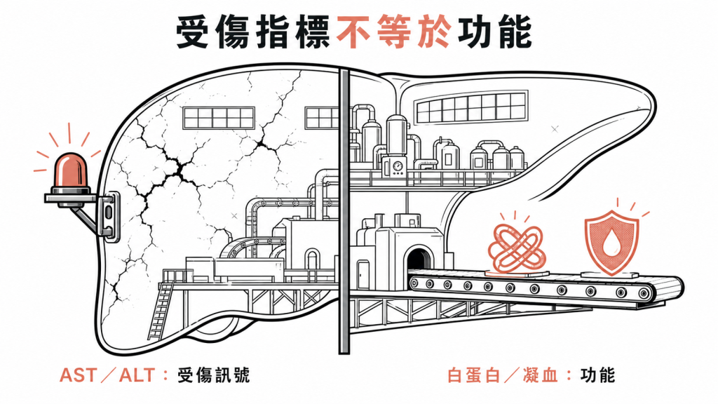 肝臟受傷指標與肝臟合成功能的差別