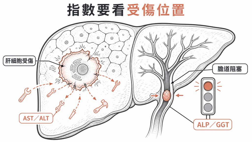 肝指數判讀肝細胞受傷與膽道阻塞