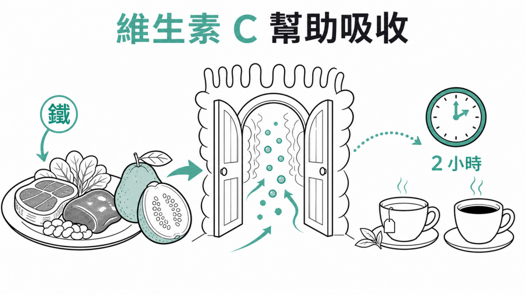 維生素 C 幫助鐵質吸收示意