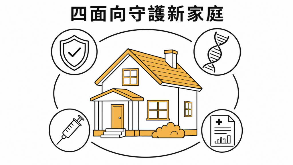 婚前健檢四個健康面向的線稿圖