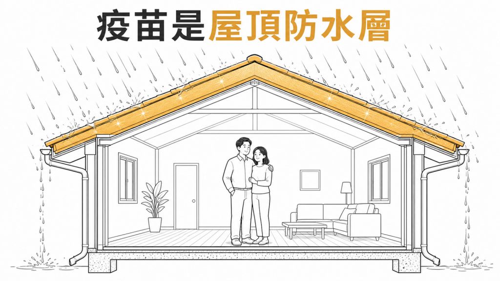 婚前與備孕疫苗保護如屋頂防水層的線稿圖
