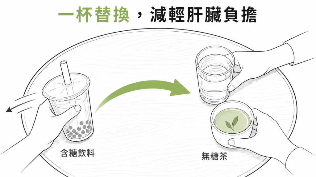 把含糖飲料換成無糖茶有助減輕肝臟負擔
