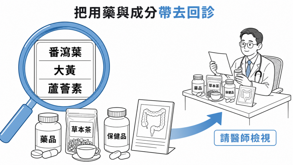 將藥品草本茶與保健品成分帶給醫師檢視示意圖