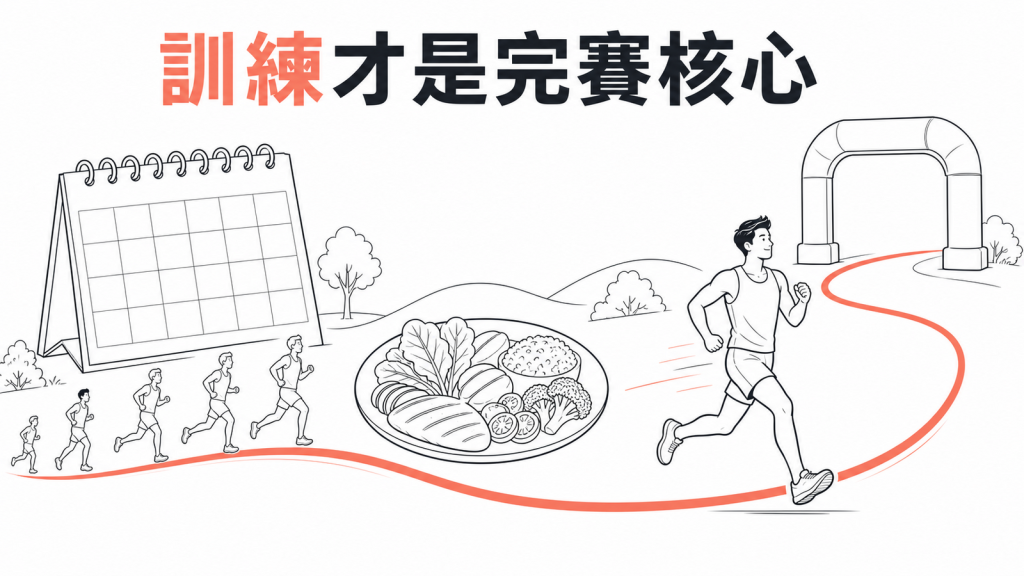 循序訓練與補給才是馬拉松完賽核心的線稿圖