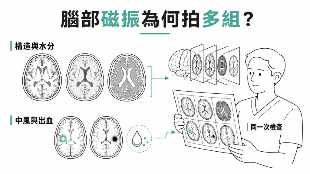 腦部磁振造影為何要拍多組序列：構造與水分、中風與出血在同一次檢查中由不同序列分別呈現