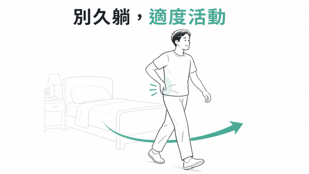 單純腰痛保持適度活動有助復原線稿圖