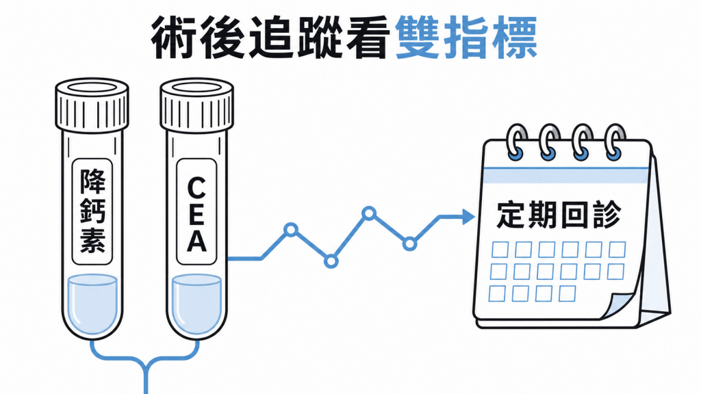 治療後定期抽血追蹤降鈣素與 CEA