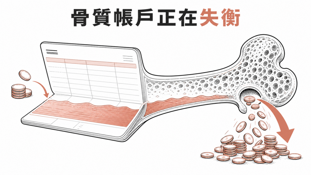 停經後骨質流失如帳戶失衡的線稿圖