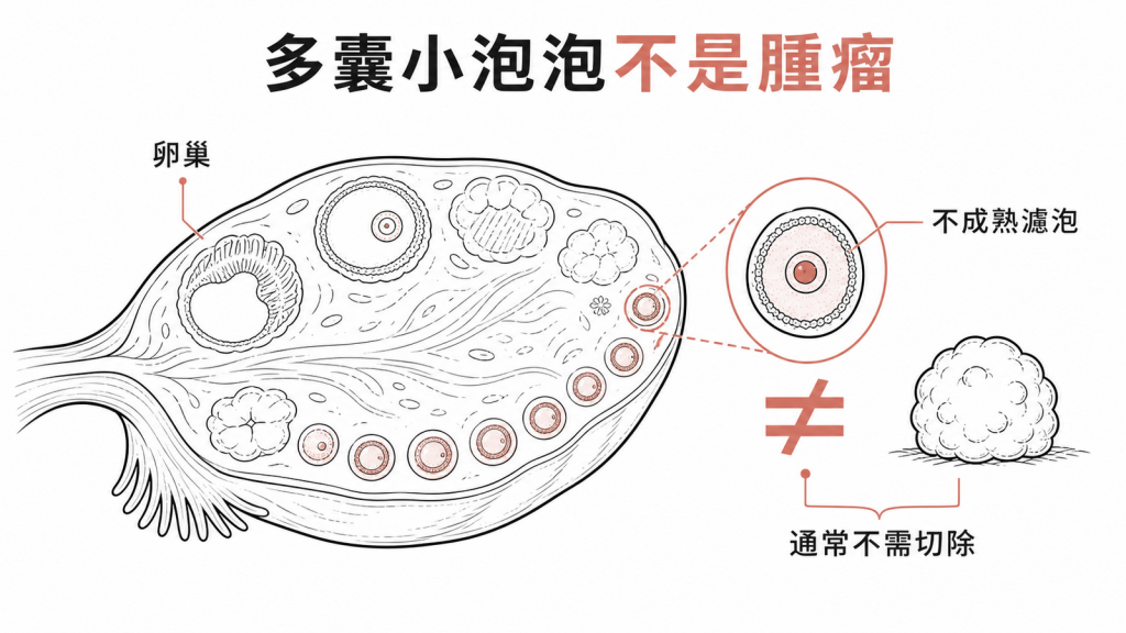 多囊性卵巢的小泡泡是不成熟濾泡,不是腫瘤