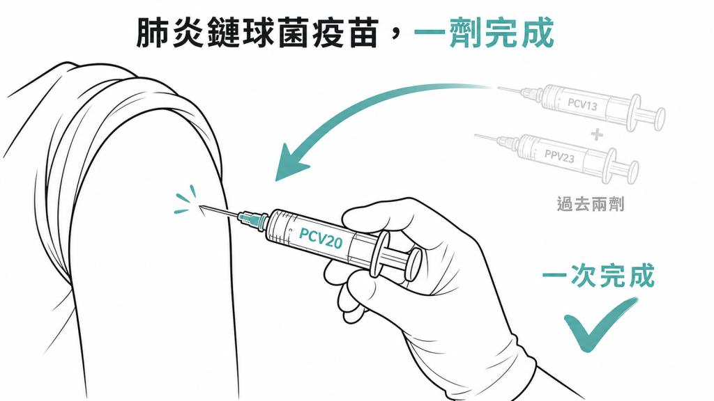 115年公費政策從過去PCV13加PPV23兩劑,改成單劑PCV20一次完成