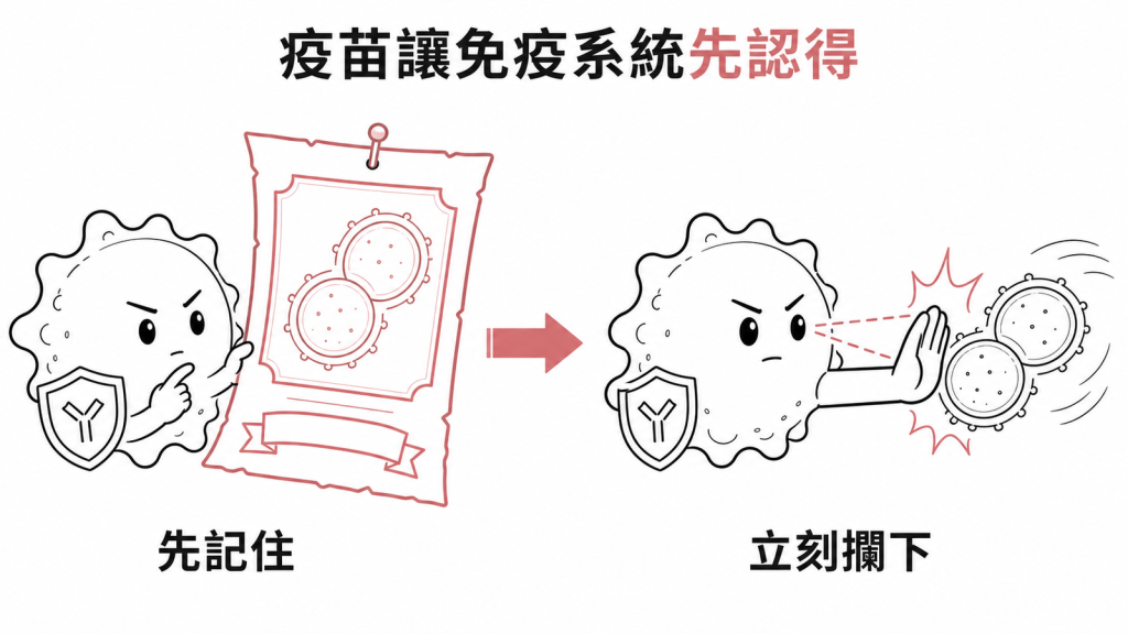 疫苗教免疫系統先認得肺炎鏈球菌血清型，先記住再立刻攔下