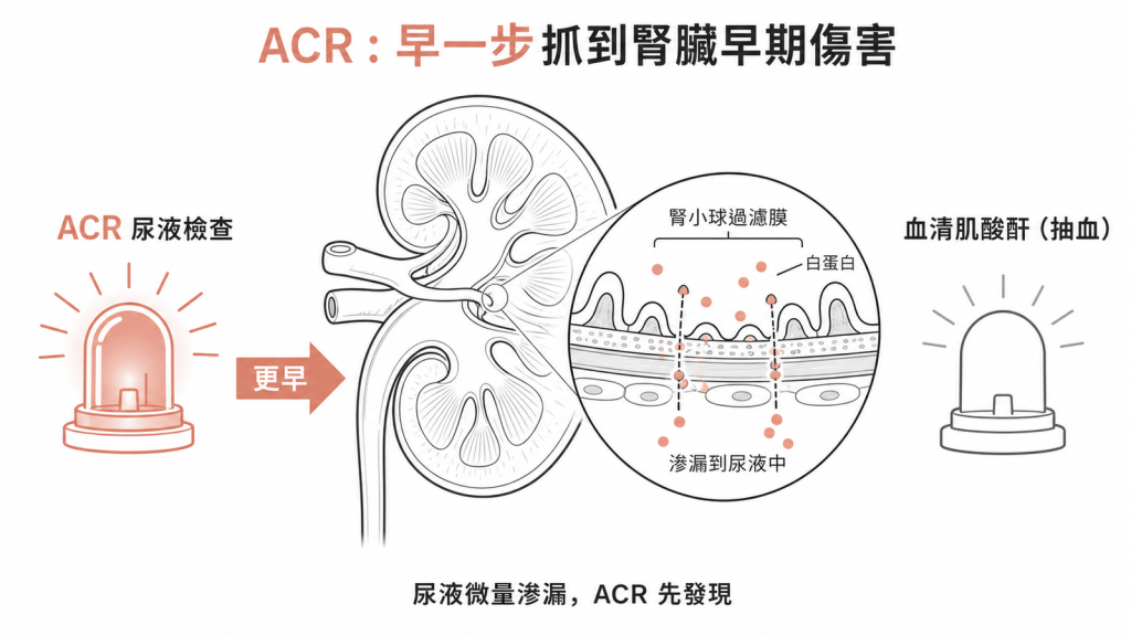 ACR微量白蛋白尿比血清肌酸酐更早發現腎臟早期傷害