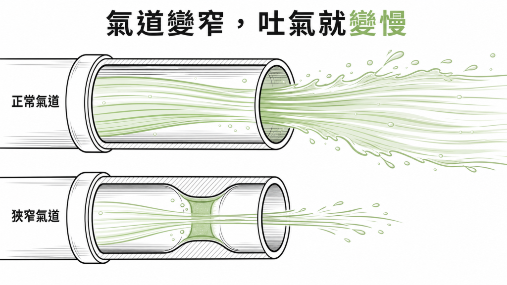肺功能檢查比較第一秒吐氣與總吐氣量線稿圖