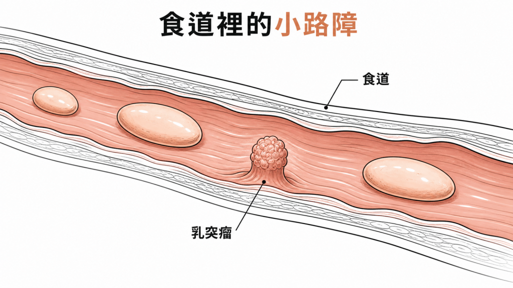 食道乳突瘤像黏膜上的小路障