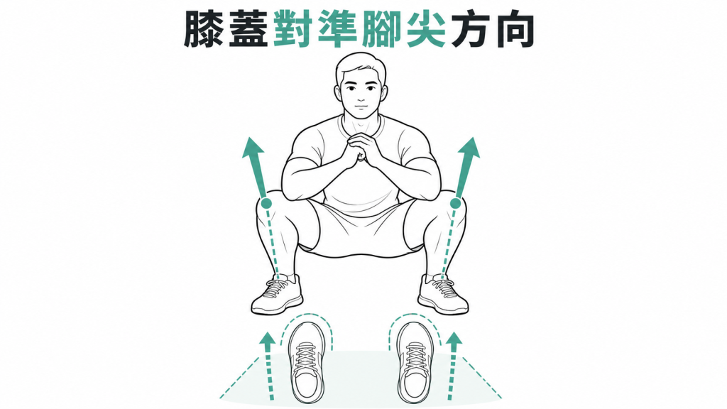 膝蓋對準腳尖並穩踩地面