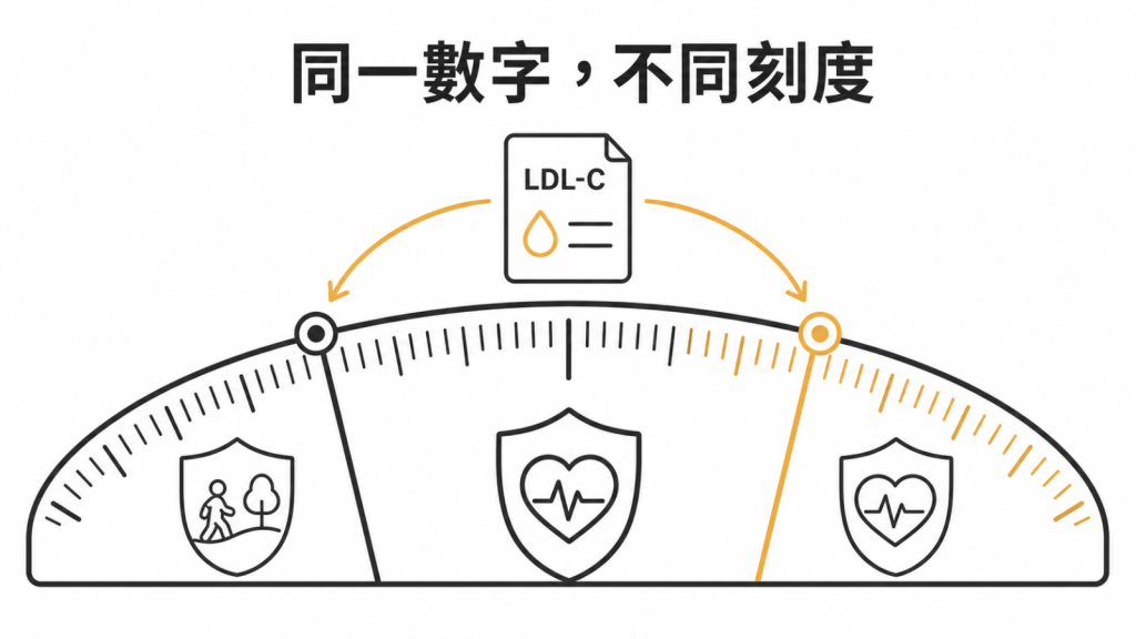 同一LDL-C數字因心血管風險不同而適用不同門檻