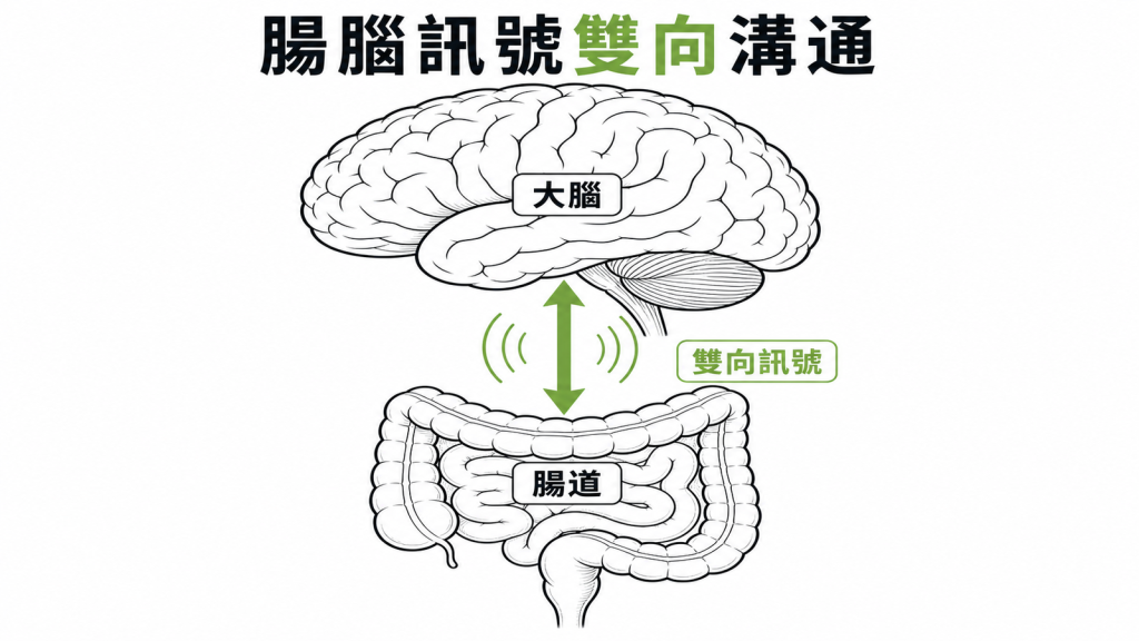 腸腦軸雙向訊號示意