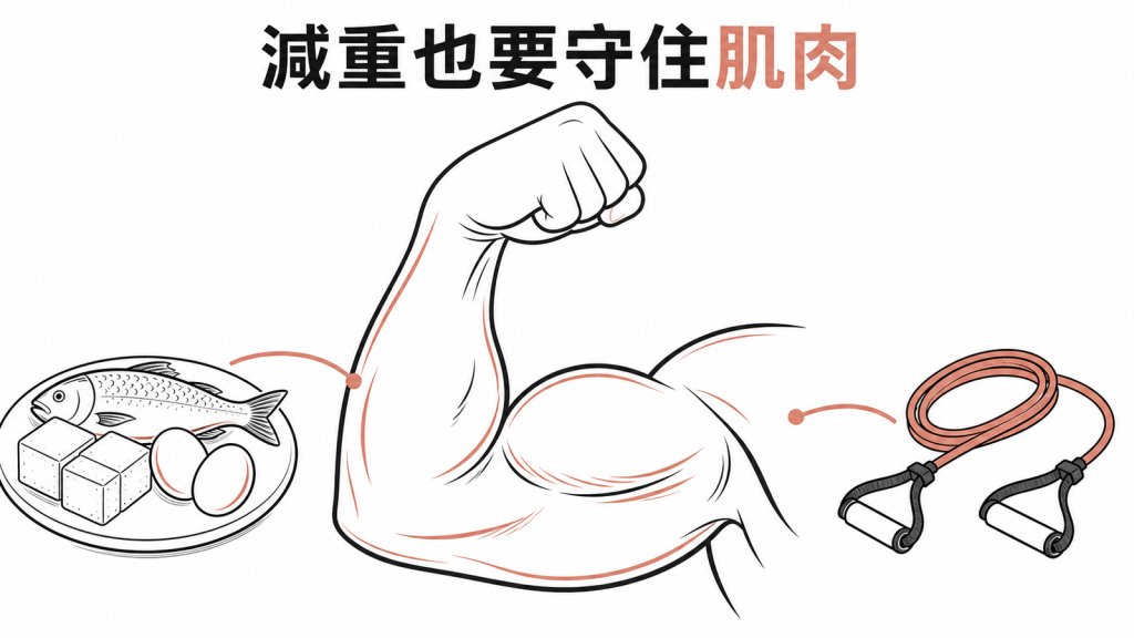 使用猛健樂減重仍需蛋白質與阻力訓練保留肌肉的衛教圖