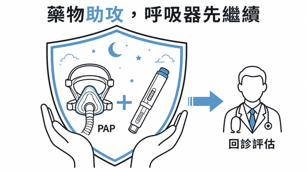 藥物治療是助攻，陽壓呼吸器應先繼續並回診評估