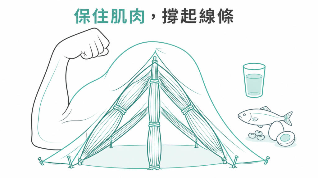 蛋白質水分與肌力訓練支持減重期身體線稿圖