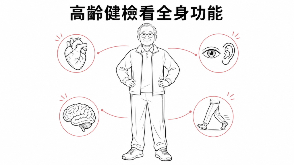 高齡健康評估需涵蓋全身多面向示意圖