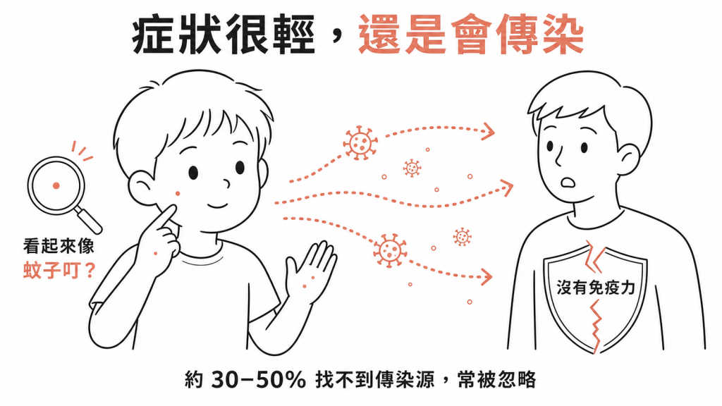 突破性水痘症狀輕仍具傳染力,約三到五成找不到傳染源
