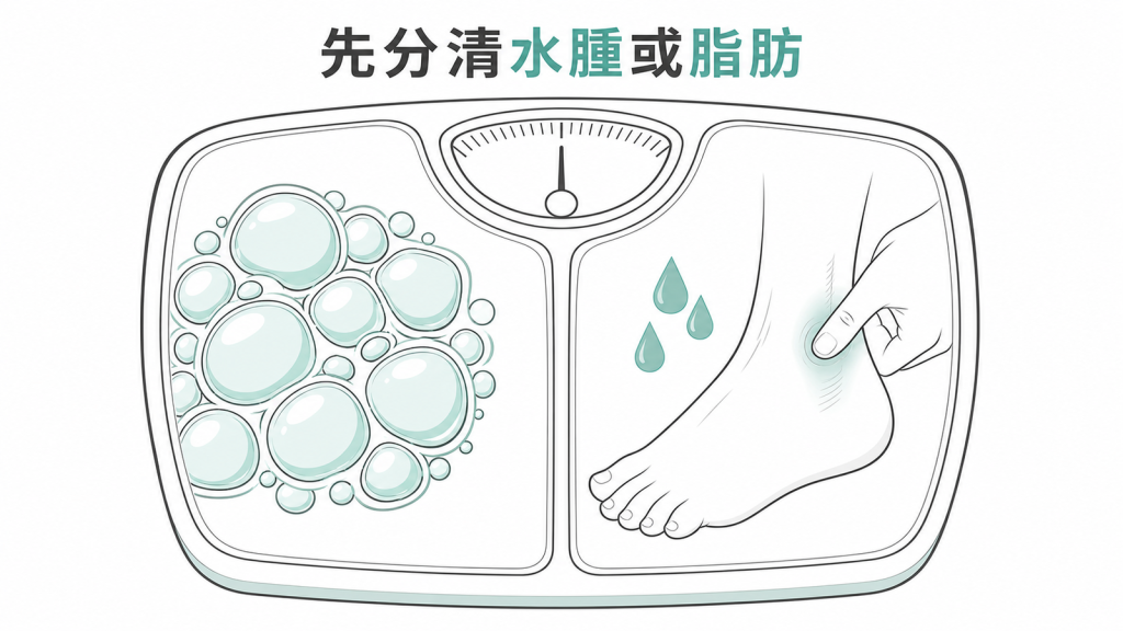 體重上升先分辨水腫與脂肪的衛教圖