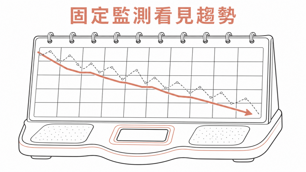 固定量體重並觀察減重長期趨勢的線稿圖