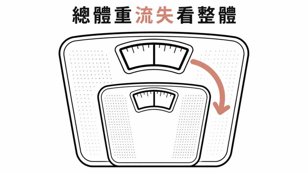 總體重流失百分比評估整體減重變化的線稿圖