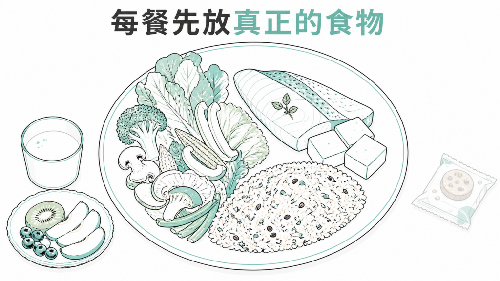 每餐以真正的食物組合蛋白質、蔬菜、水果與全穀