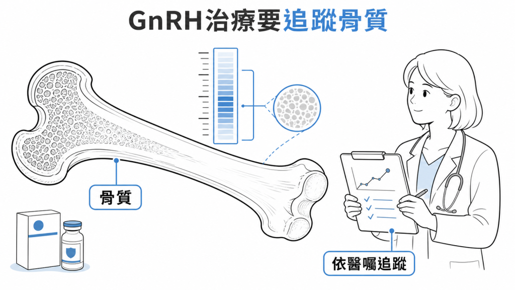 GnRH治療期間依醫囑追蹤骨質示意圖