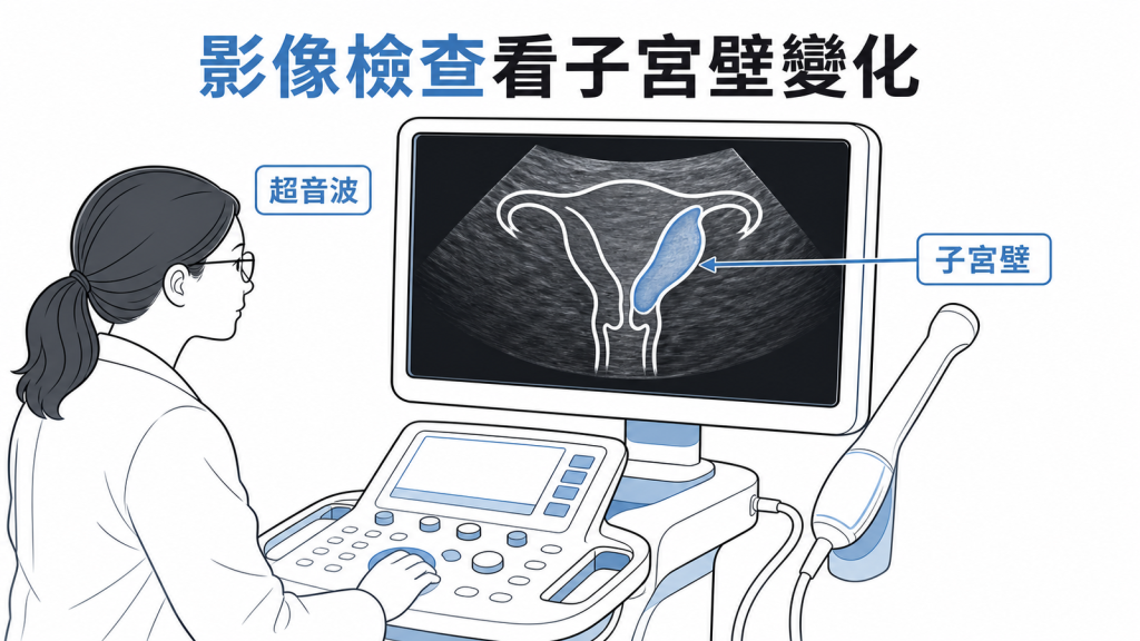 影像檢查評估子宮肌腺症的子宮壁變化示意圖