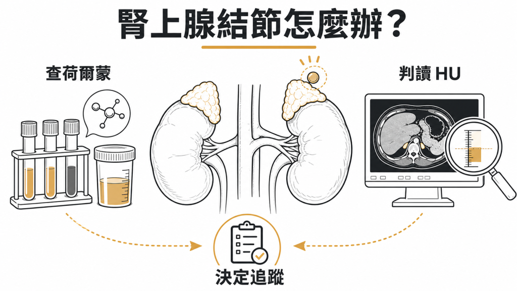 腎上腺結節需要同時檢查荷爾蒙功能與電腦斷層影像特徵