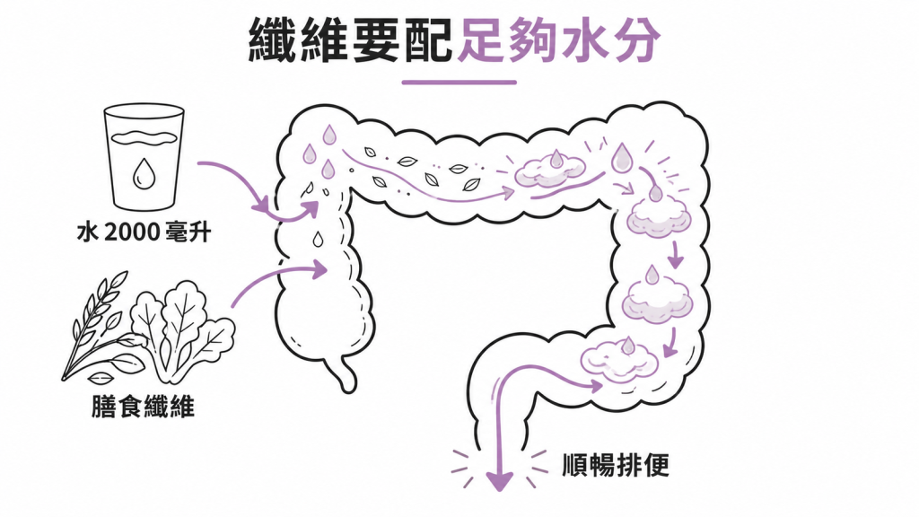 膳食纖維要配每天兩千毫升的水，排便才會順暢