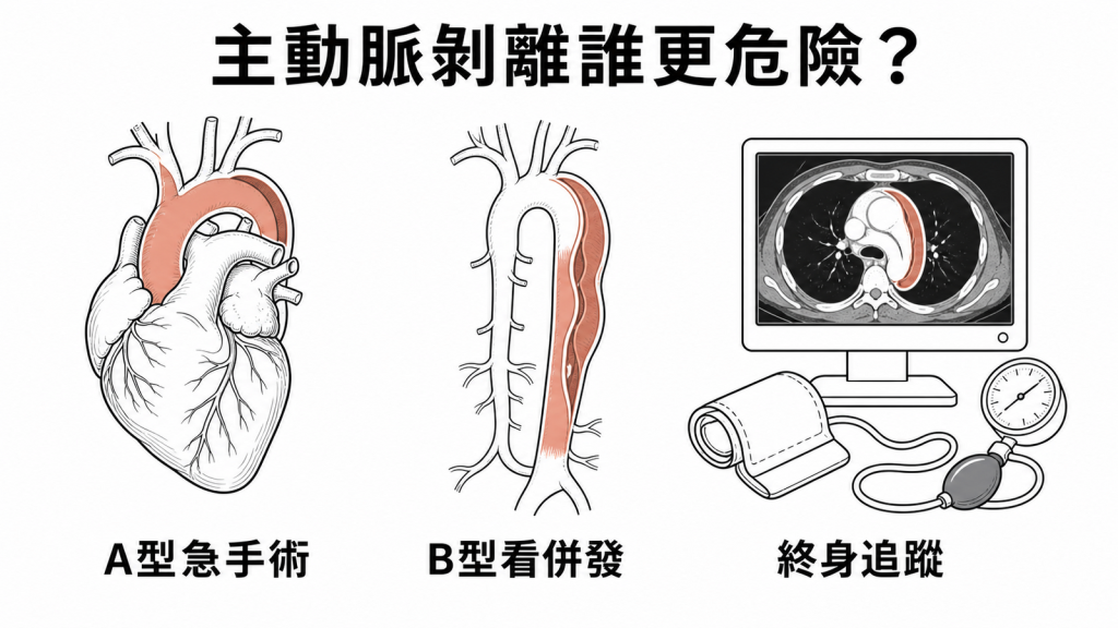 主動脈剝離 A 型、B 型危險差異與終身追蹤圖解