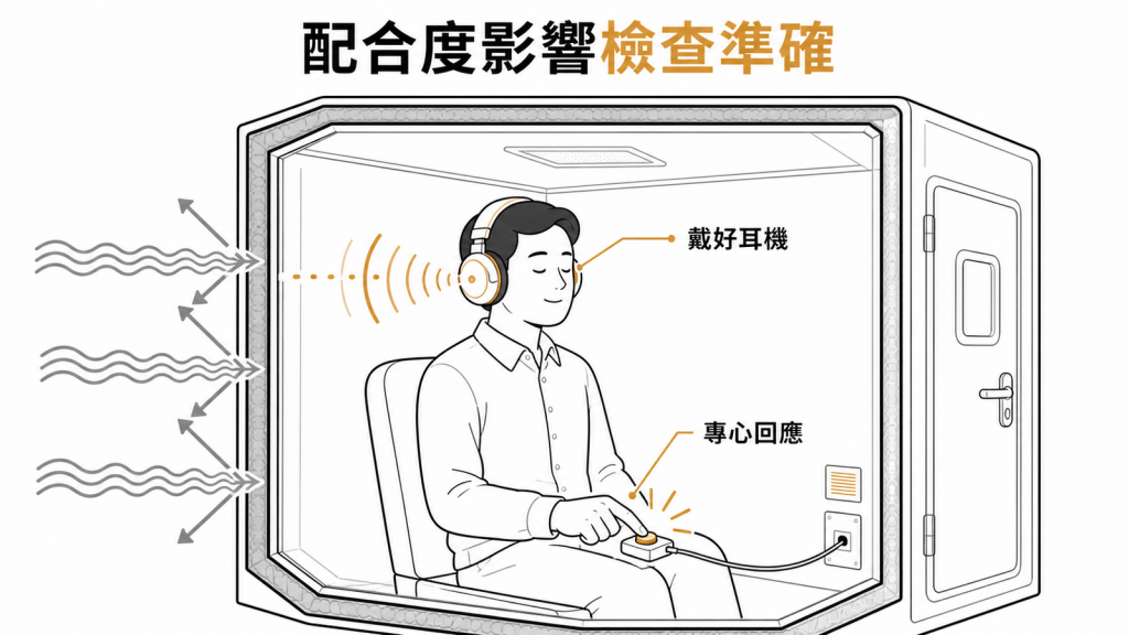 正確配戴耳機並專心回應可提高聽力檢查準確度
