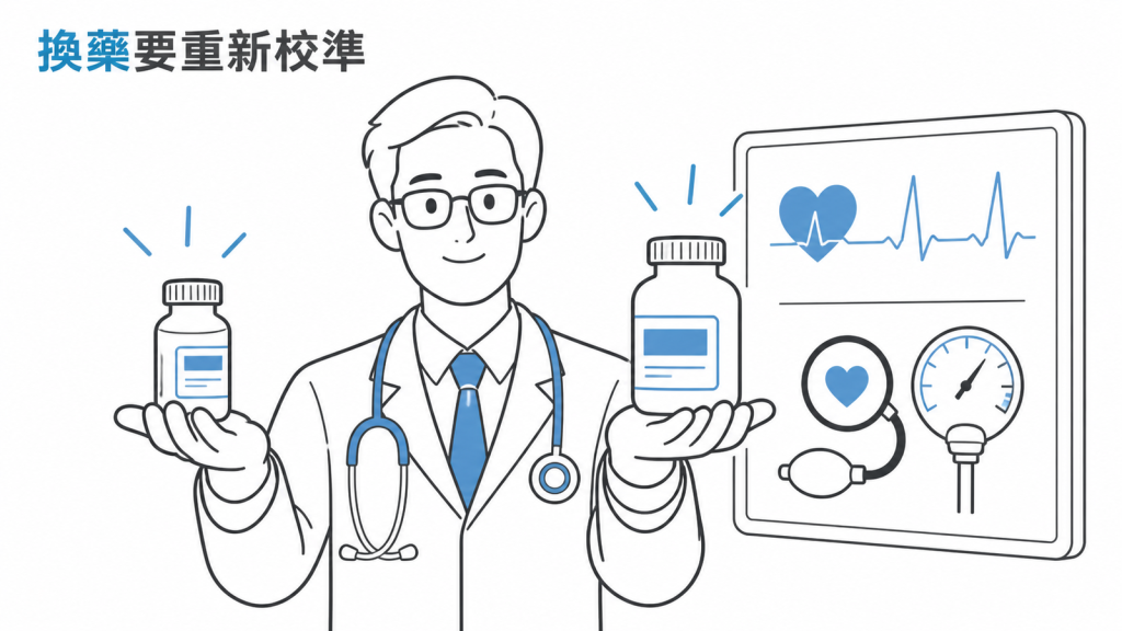 更換β阻斷劑時，由醫師依心跳與血壓重新校準