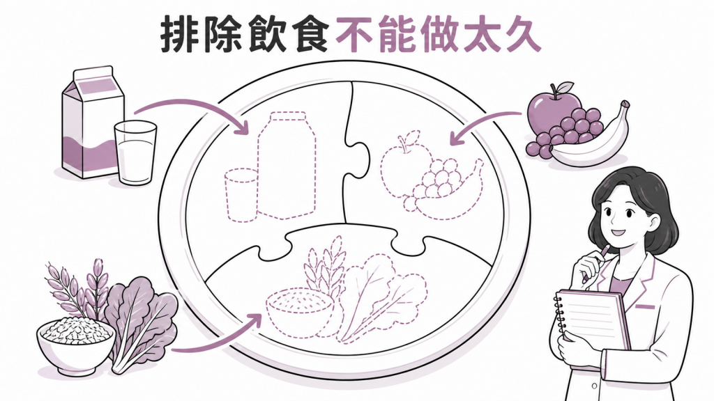 脹氣排除飲食不宜長期過度限制應逐項加回食物的衛教圖