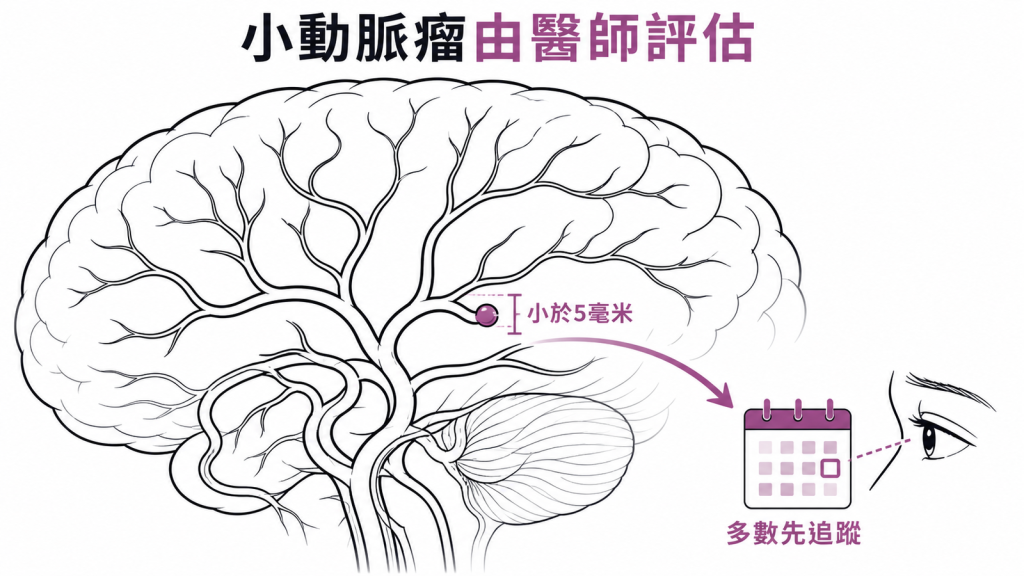 小於5毫米腦動脈瘤多數先由醫師評估追蹤示意圖