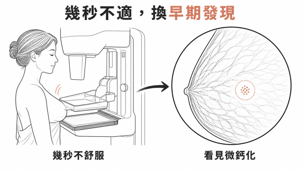 乳房攝影夾壓的幾秒不適，換來看見微鈣化的早期發現機會
