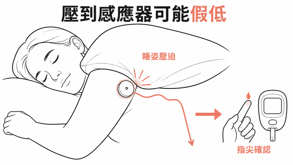 睡姿壓迫 CGM 感應器可能造成假性低血糖讀值