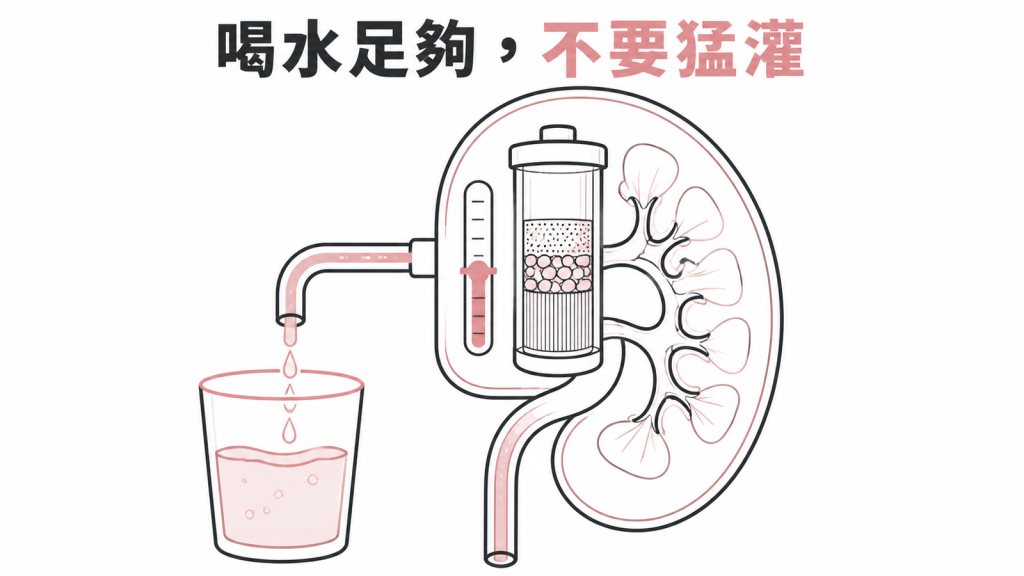 腎臟像淨水器,喝水足夠但不要猛灌