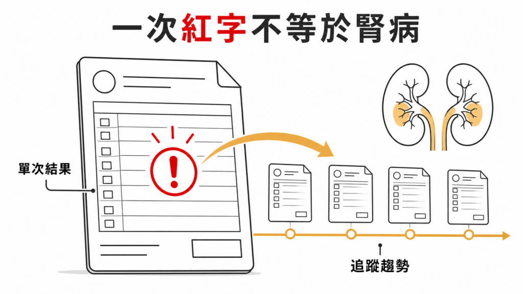 腎功能單次紅字與追蹤趨勢