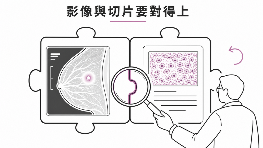 乳房影像與粗針切片結果應互相對照