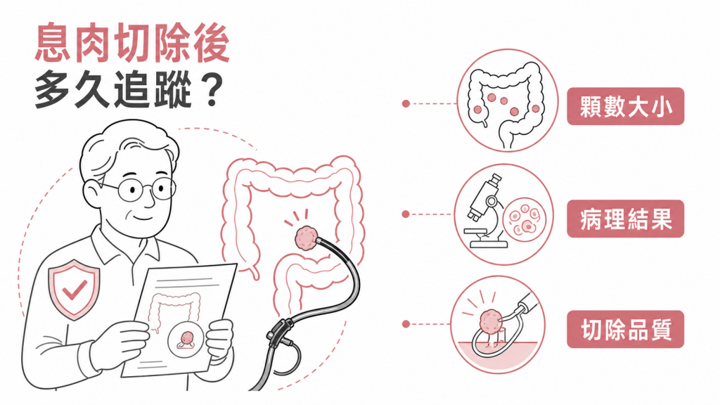 大腸息肉追蹤時間依顆數大小、病理結果與切除品質判斷