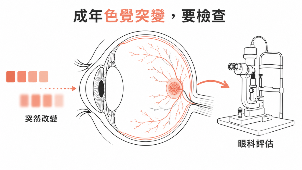 成年後色覺突然改變應接受眼科評估