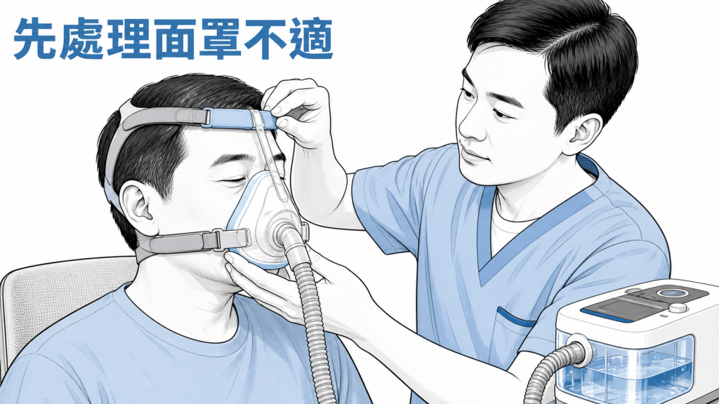 呼吸治療人員先協助處理 CPAP 面罩不適
