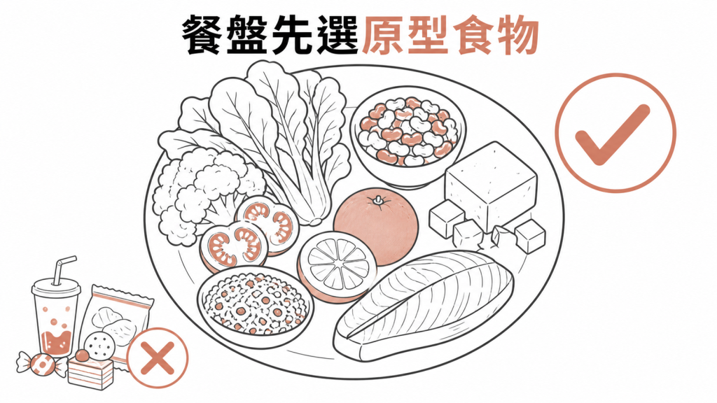第二型糖尿病生活控制優先選擇原型食物的餐盤示意圖